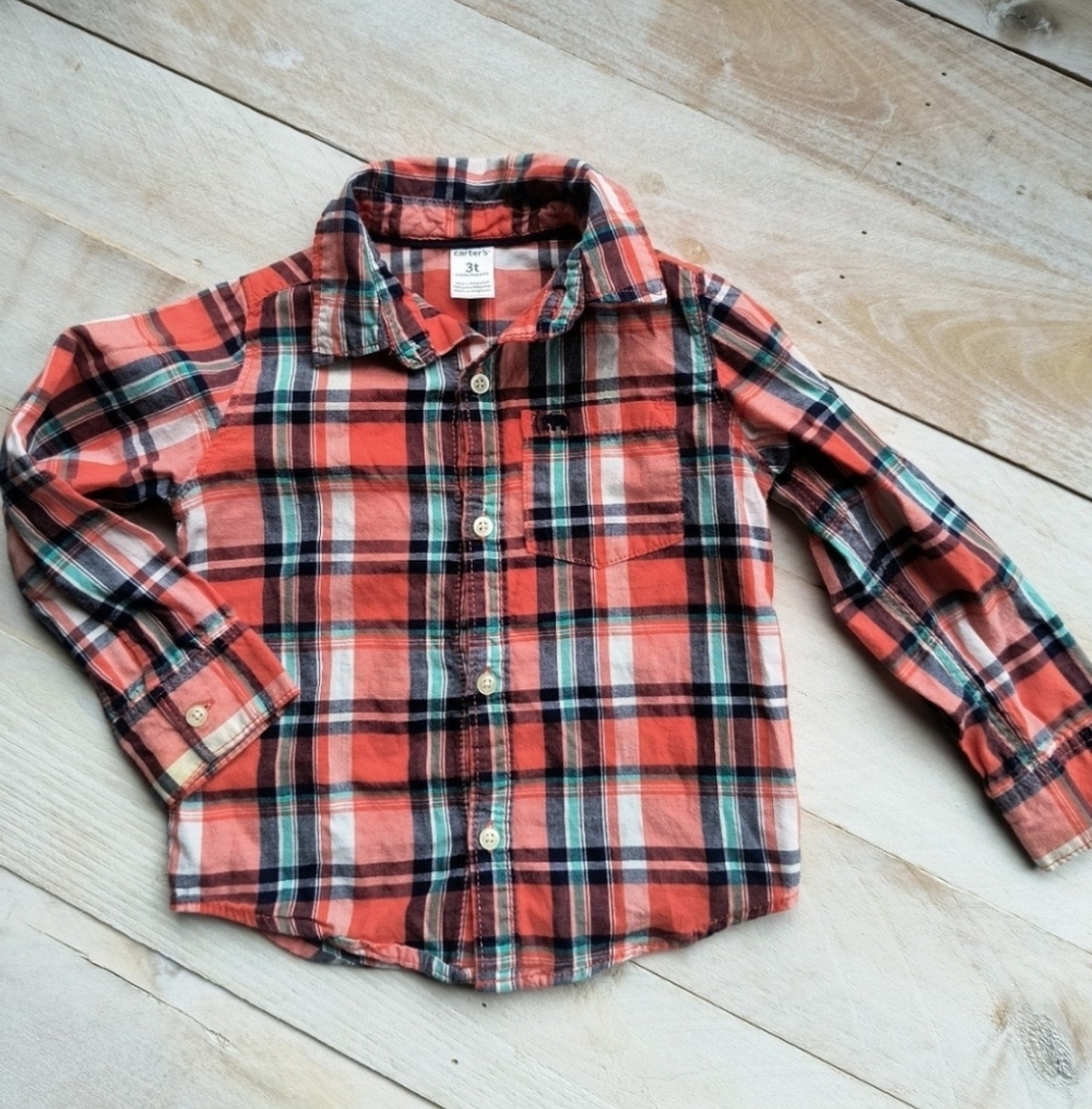Carter's Boys Plaid Button Up Shirt Long sleeve Size 3T